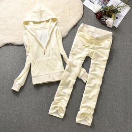 Women's Two Piece Pants Y2K Velvet Tracksuit Set Spring/Fall Womens Fashion Solid Color Long Sleeve Hoodie And S-2XL