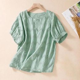Women's Blouses Women T-shirt Jacquard Embroidered Top Stylish Summer Tops Floral Tee Ruffle Chiffon Blouse Loose Fit Pullover For A