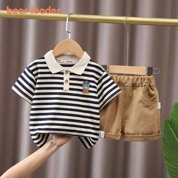 Clothing Sets Summer Strips Polo T-shirts and Solid Color Pants 2 Pieces Suits Baby Boys Casual Clothing Sets Kids Clothes 1-5Y Y240520L0RX