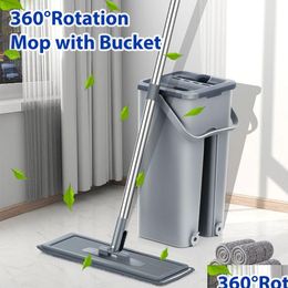 Mops Hand Flat Floor Mop And Bucket Set For Professional Home Cleaning System With Washable Microfiber Pads Hardwood Drop Delivery G Dhkyl