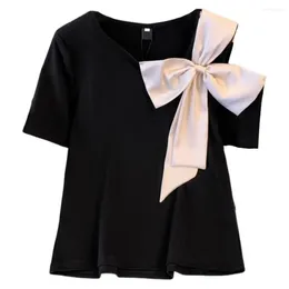 Women's Blouses Casual Off-shoulder Top Stylish Summer T-shirt With Design Loose Fit Bowknot Decor O-neck For A