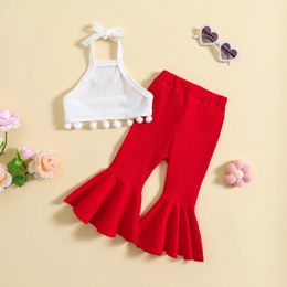 Clothing Sets Kids Baby Girls Vest Pants Fashion Tie-up Halterneck Tasselled Long Flare Summer Toddler Girl Outfits 1-5 Years