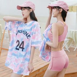 Women's Swimwear Athletics Ladies Swimsuit Korean Three Piece Suit Sports Student Casual Loose Body Covering Boxer Split 3