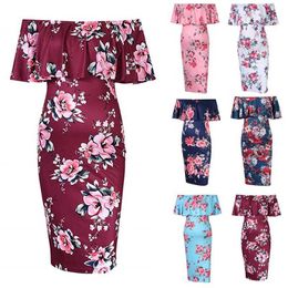 Maternity Dresses Pregnant womens floral short sleeved dress Womens floral shoulder dress Pregnant womens summer dress d240520