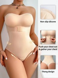 Women's Shapers 2 Colors Strapless Shortie Bodysuit For Women Tummy Control Shapewear Seamless Hipster Sculpt Body Shaper With Straps