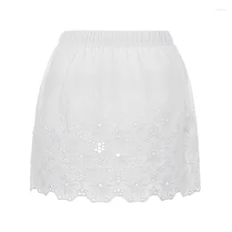 Skirts Women Lace Mini Skirt Extender 2024 Summer Casual Elastic Waist Hollow Half Slips Short Underskirts