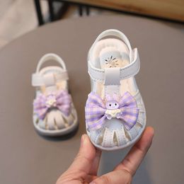 2023 Baby Girls First Walker Shoes Children Bow with Bunny Doll Cute Kids Fashion Toes Wrapped Sandals Casual Non-slip