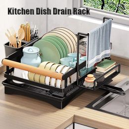 Kitchen Storage Large Dish Drainer Drain Rack Tableware Organiser Shelf Sink Sponge Holder Towel Accessories