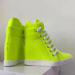 Boots Neon Color Genuine Suede Inner Wedge Ankle Round Toe Hidden Height Increasing Lace Up Sneaker Winter Warm Plush Shoes