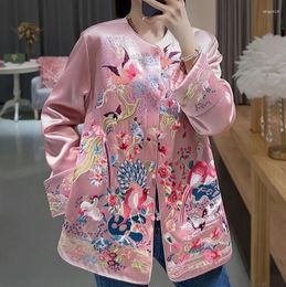 Ethnic Clothing High-end Winter Women Jacket Top Chinese Style Embroidery Elegant Lady Acetate Coat Hanfu Female S-XXL