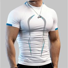 Summer Bodybuilding Sport Top Men Quick Dry Fitness Gym t Shirt Short Sleeve Training Tee Compression Running Tshirt Sportswear 240520