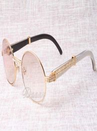 2017 New Diamond Round Sunglasses Cattle Horn Eyeglasses 7550178 Natural Mix horns Men and women sunglasses glasess Eyewear Size 8594828