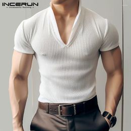Men's T Shirts 2024 Shirt V Neck Short Sleeve Striped Transparent Summer Casual Men Clothing Streetwear Fashion Tee Tops S-5XL INCERUN