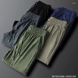 Men's Pants 2024 Spring Elastic Thin Casual Sports Men Slim Girded Feet Ice Silk Sweatpants