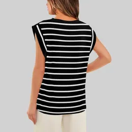 Women's Blouses Solid Colour Summer Vest Stylish Tops O-neck Flying Sleeve T-shirt Striped Print Loose Fit Tank Casual For Women