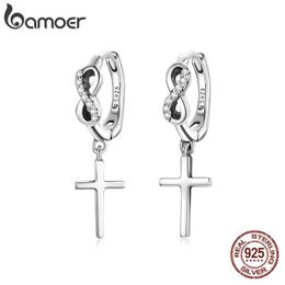 Dangle Chandelier Bamoer Retro Personalized Creative Cross Earrings Love 925 Sterling Silver Womens Statement Exquisite Jewelry BSE474 d240516