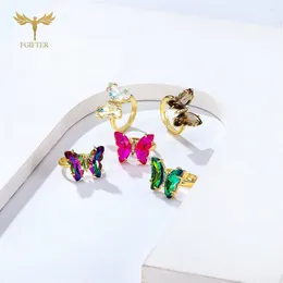 Cluster Rings 18 Colours Zircon Butterfly For Women Girls Luxury Gold Colour Copper Hand Finger Jewellery Accessories Adjustable Size Gifts