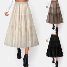 Skirts Mid Length Plus Size For Women 2024 Dance Party A Line High Waisted Ruffles Tulle Skirt Holiday Faldas