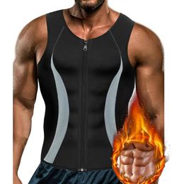 Men Slimming Body Shaper Zipper Black Chest Compression Shirt Gynecomastia Moobs Undershirt Workout Waist Trainer Sweat Vest 240508