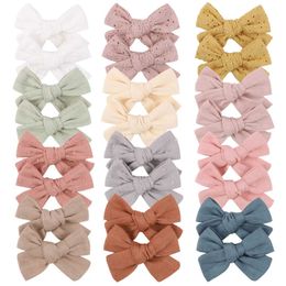 Hair Accessories 2 pieces/batch 12 colors 3.2-inch cotton bow knot with clip suitable for girls hair clips cute bucket head childrens hair clips d240520