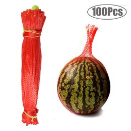 Storage Bags 100pcs Fruit Plastic Mesh Bag Watermelon Melon Grow Protection Hanging Net Greenhouse Vegetable Drawstring Nylon Handle