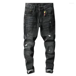Men's Jeans Spring Youth Korean Edition With Shattered Holes Slim Fit Small Feet Mid Waist Elastic Cotton Casual Fashion For Men