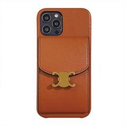Designer Phone Case for Apple iPhone 15 Pro Max 14 13 12 11 XR XS 8 7 Plus Luxury PU Leather Card Pocket Holder Cosmetic Make-up Mirror Back Cover Shell Coque Fundas Brown