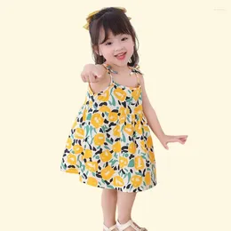 Girl Dresses Summer Girls Dress Sleeveless Suspender Children Princess Floral Print CasualDresses For Kids PureCottonventilate