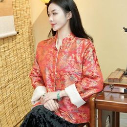 Ethnic Clothing High-end Winter Women Jacket Top Chinese Style Jacquard Elegant Lady Warm Silk Coat Hanfu Female S-XXL