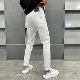 Men's Jeans White Summer Thin Light Luxury Fashionable All-match Stretch Slim Fit Skinny Tight Pants Solid Colour