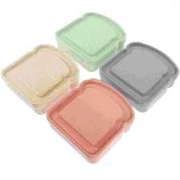 Plates 4 Pcs Sealed Box Fruit Stand Sandwich Student Lunchbox Containers Toast Bread Case Bamboo Fiber Snack For Adults Holder
