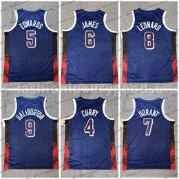 2024 Paris New Team USA Kawhi Edwards Leonard James Stephen Curry Durant Dream Team US Mens Blue printing Basketball Jerseys