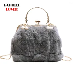 Bag Golden Chain Messenger Bags For Women Luxury Real Hair Top Handle Evening Party 2024 Ladies Fashion Pearl Handbags