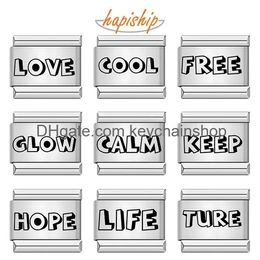 Charms Hapiship 2024 New Women Fashion Letter 3D Life Cool Italy Link Fit 9Mm Bracelet Stainless Steel Jewelry Diy Making Dj1519 Drop Otzvg