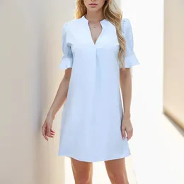 Party Dresses Ladies Fashion Solid Color Mini Dress Summer V-Neck Half Sleeve Short Formal Office Female Clothing Vestidos