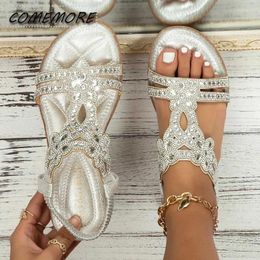 Casual Shoes Elastic Band Sandals Women Bohemian Crystal Floral Flat Beach Luxury Designer Open Toe Low Heels PU Leather Ladies