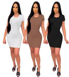 Summer Women Mini Dress Short Sleeve Short skirts Bodycon black skirts Summer Clothes plus size 2XL Dress skinny packaged hip skir3659904