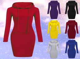Casual Dresses 2022 Autumn Winter Warm Sweatshirt Longsleeved Dress Woman Clothing Hooded Collar Pocket Simple Lady6825853