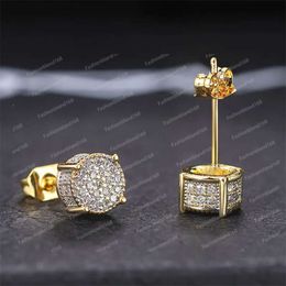 Stud Earrings Men Women Vintage Hip Hop Jewellery Sier Pin Round Pave Shining CZ Diamond Women Earrings For Lovers Gift