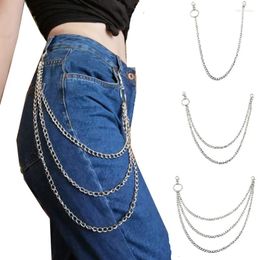 Belts 1/2/3 Layer Long Metal Belt Chain Rock Punk Hook Trousers Pant Waist Link Wallet Keychain Ring Clip Keyring HipHop