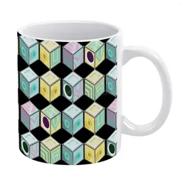 Mugs Totem Pals White Mug Ceramic Creative Pole Monument Valley Geometric Pattern Cubes Modern Indie