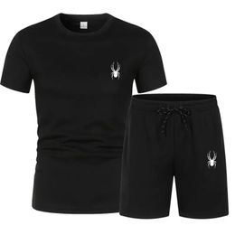 2024 mens shortsleeved Tshirt set summer jogging spider print casual fashion sports 240511