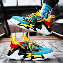 Casual Shoes Plus Size Summer High-soled Sport Male Sneakers Man Brand Running Sports Boy Blue Yellow Red Flats GMB-1147