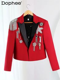 Men's Suits 2024 Four Season Wear Handsome Blazer Embroidered Rhinestone Tassel Solid Color Suit Jacket Casual Long Sleeves Jackets