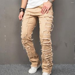 Men's Jeans Fashion Men Retro Distressed Patch Spliced Straight Biker Trousers Good Quality Street Hip Hop Male Slim Denim Pants