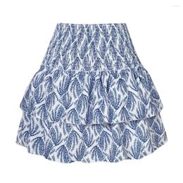 Skirts Floral Pleated Short Skirt Vintage High Waist Ruffle Mini Summer Spring Women's Women Girl