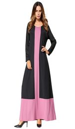 Colour block patchwork maxi long Dress muslim Kaftan women Maxi dresses black pink round neck long sleeve robes Autumn8020435