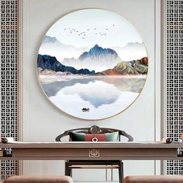 Frames Chinese Style Porch Ink Landscape Painting Round Living Room Background Wall Hanging Tea Mural PVC