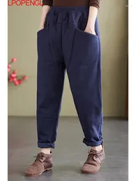 Women's Pants Fashion Thickened Padded Bloomers Casual Loose Retro Harem Ethnic Style Winter Elastic Waist Solid Color Trousers