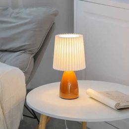 Lamps Shades Milkshake Bedside Table Lamp E27 Warm Color LED Pleated Lamp Living Room Table Decorative Night Light Ceramic Indoor Lighting Y2405201DV1